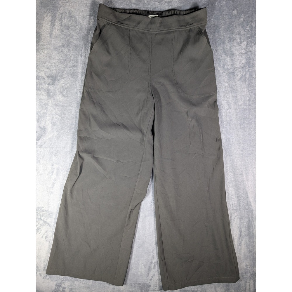 Max Studio London Women Large Charcoal Gray Wide Leg Elastic Waist Pants Trouser